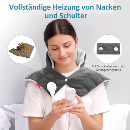 Comfytemp Voll gewichtetes Heizkissen für Nacken Schulter mit 9 Wärmestufen 0,5-9h Abschaltautomatik,Grau