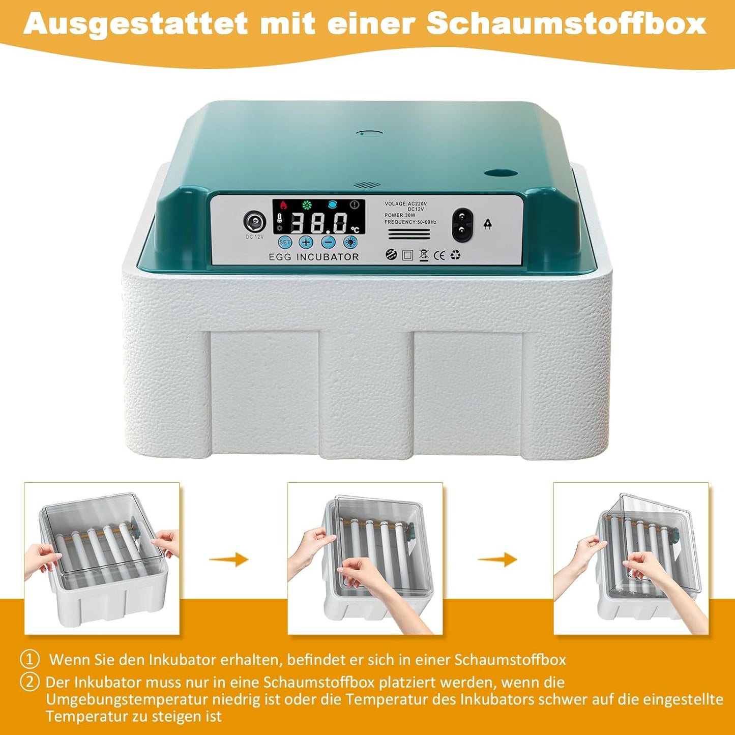CoInceptus Brutautomat Vollautomatisch, Inkubator Hühner 12-16 Eier