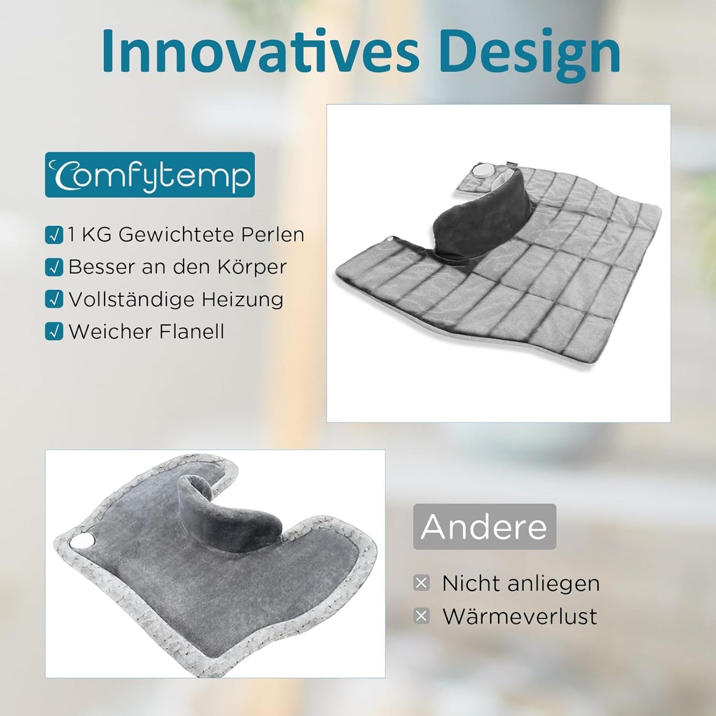 Comfytemp Voll gewichtetes Heizkissen für Nacken Schulter mit 9 Wärmestufen 0,5-9h Abschaltautomatik,Grau