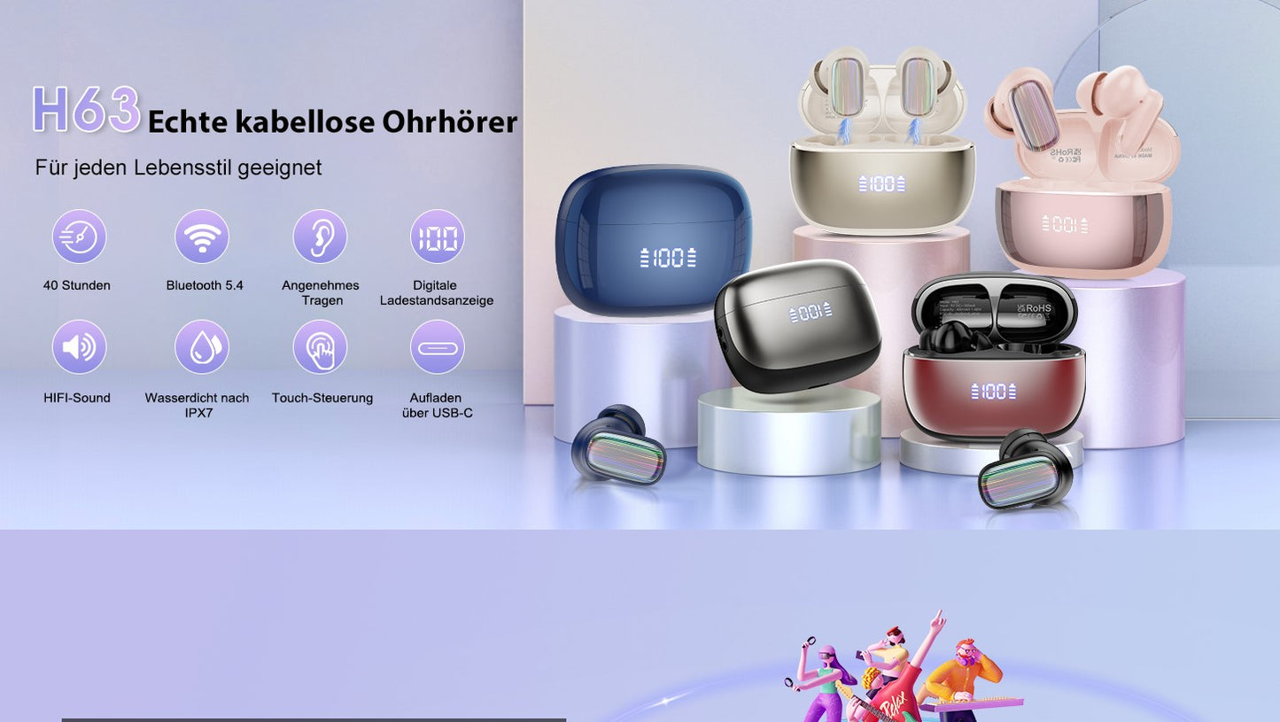 Conyat Bluetooth Kopfhörer, Kabellos Bluetooth 5.4 mit 4 HD Mikrofon, IP7,Apfelrosa