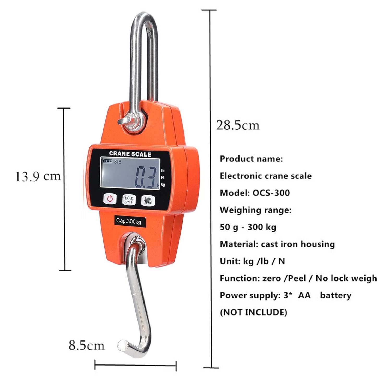 Hängende Waage 300KG 660lbs, Digitale Hängewaage Elektronische Kranwaage mit genauer