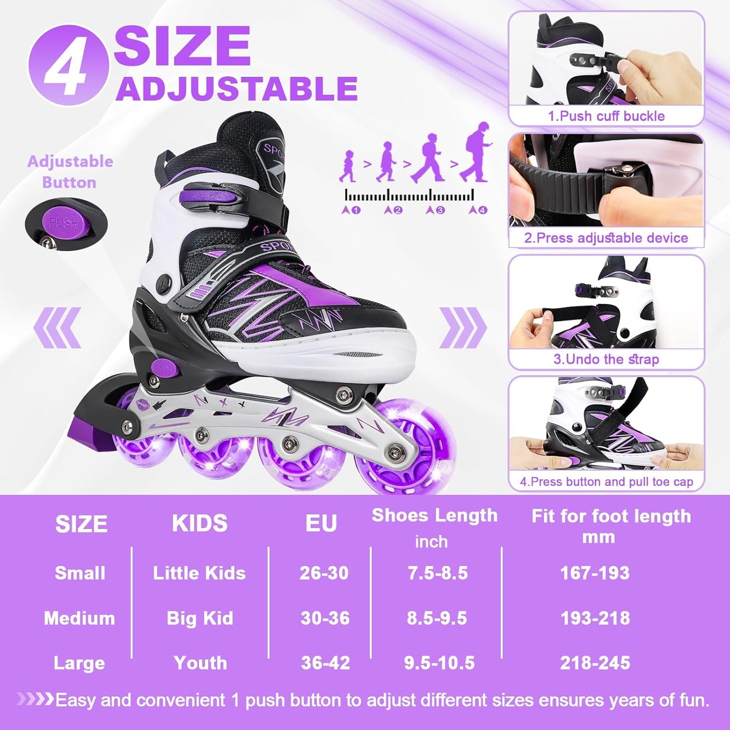 Caroma Verstellbare Inline-Skates L  für Mädchen und Jungen,
