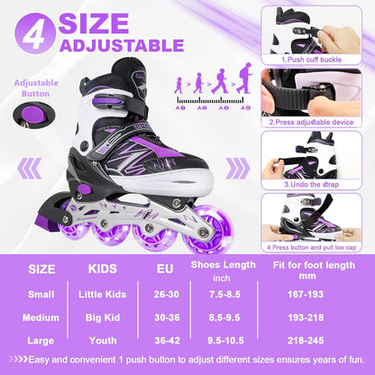 Caroma Verstellbare Inline-Skates L  für Mädchen und Jungen,