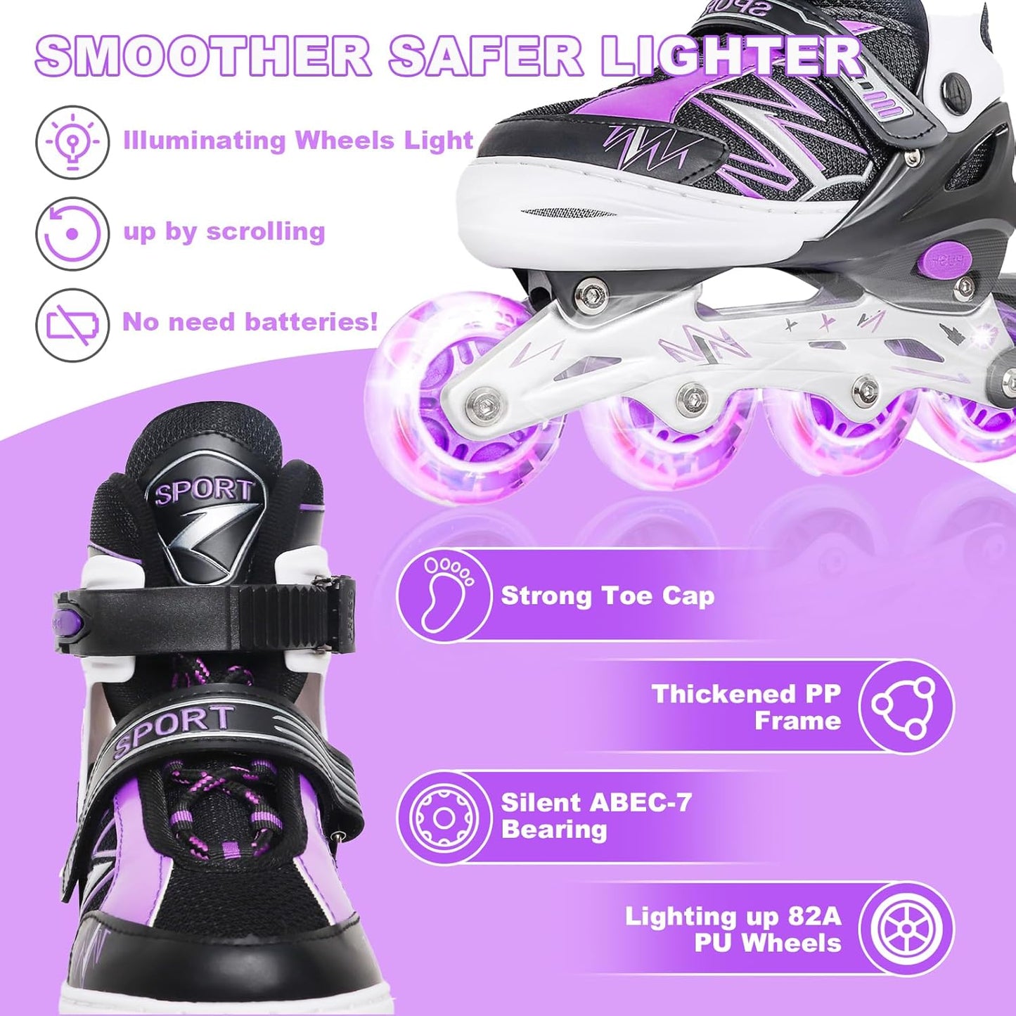 Caroma Verstellbare Inline-Skates L  für Mädchen und Jungen,