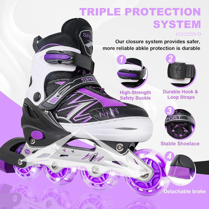 Caroma Verstellbare Inline-Skates L  für Mädchen und Jungen,