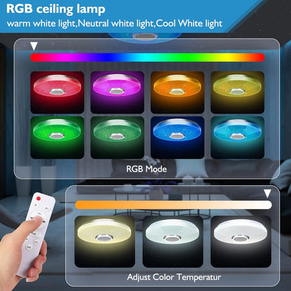 CGSGDK 36W Dimmbare LED Deckenleuchte mit Fernbedienung und Bluetooth Lautsprecher