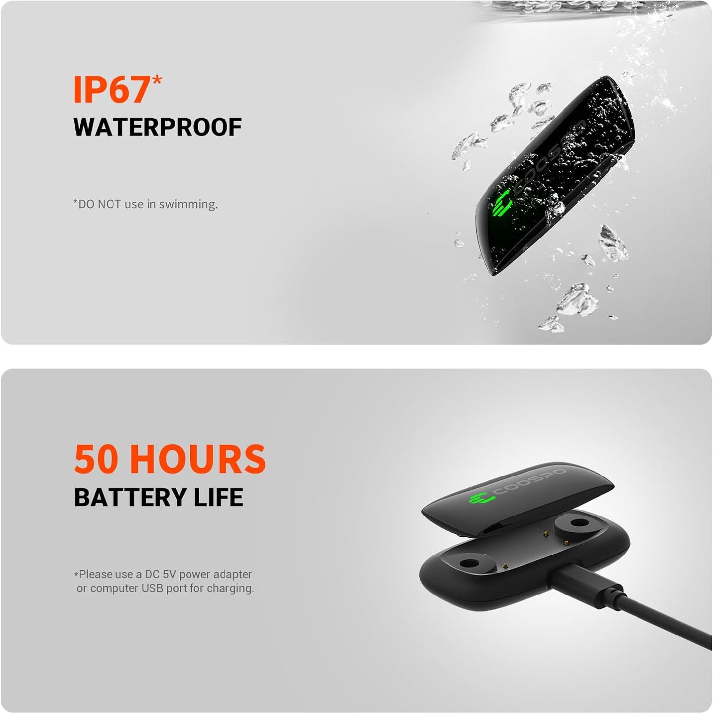 COOSPO Herzfrequenzmesser Brustgurt H9Z, HRM Bluetooth 5.0 ANT+, Herzfrequenzmesser, Brustsensor mit wiederaufladbarem Akku