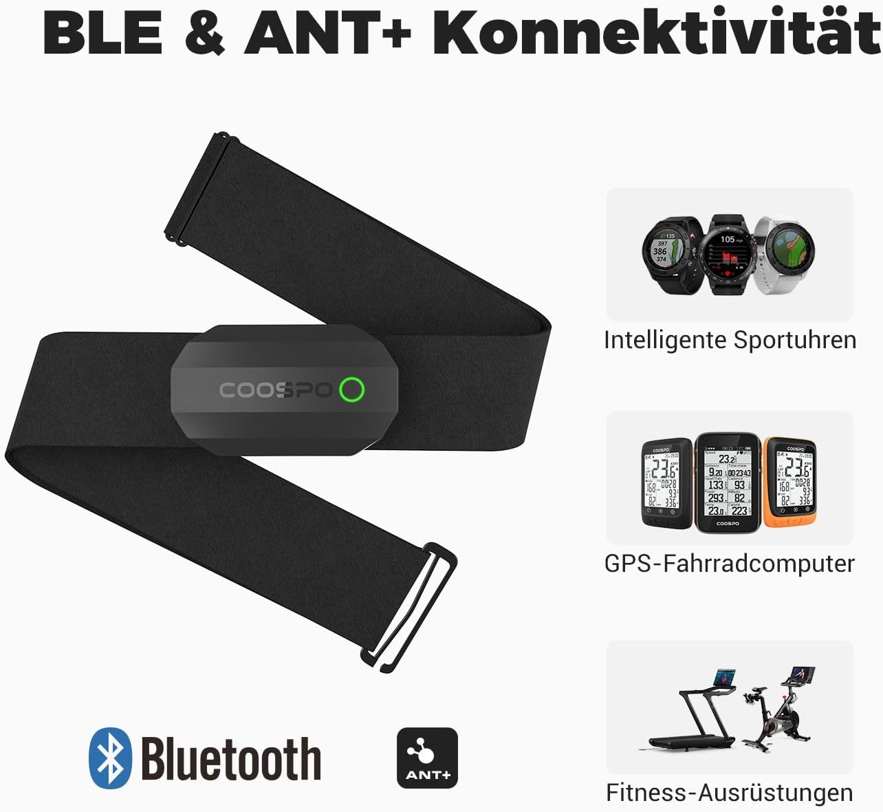 COOSPO H808S Brustgurt Pulsmesser ANT+/Bluetooth Herzfrequenzmesser Sensor