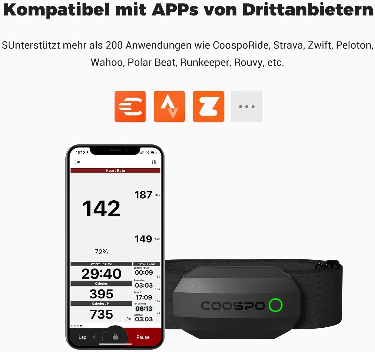COOSPO H808S Brustgurt Pulsmesser ANT+/Bluetooth Herzfrequenzmesser Sensor