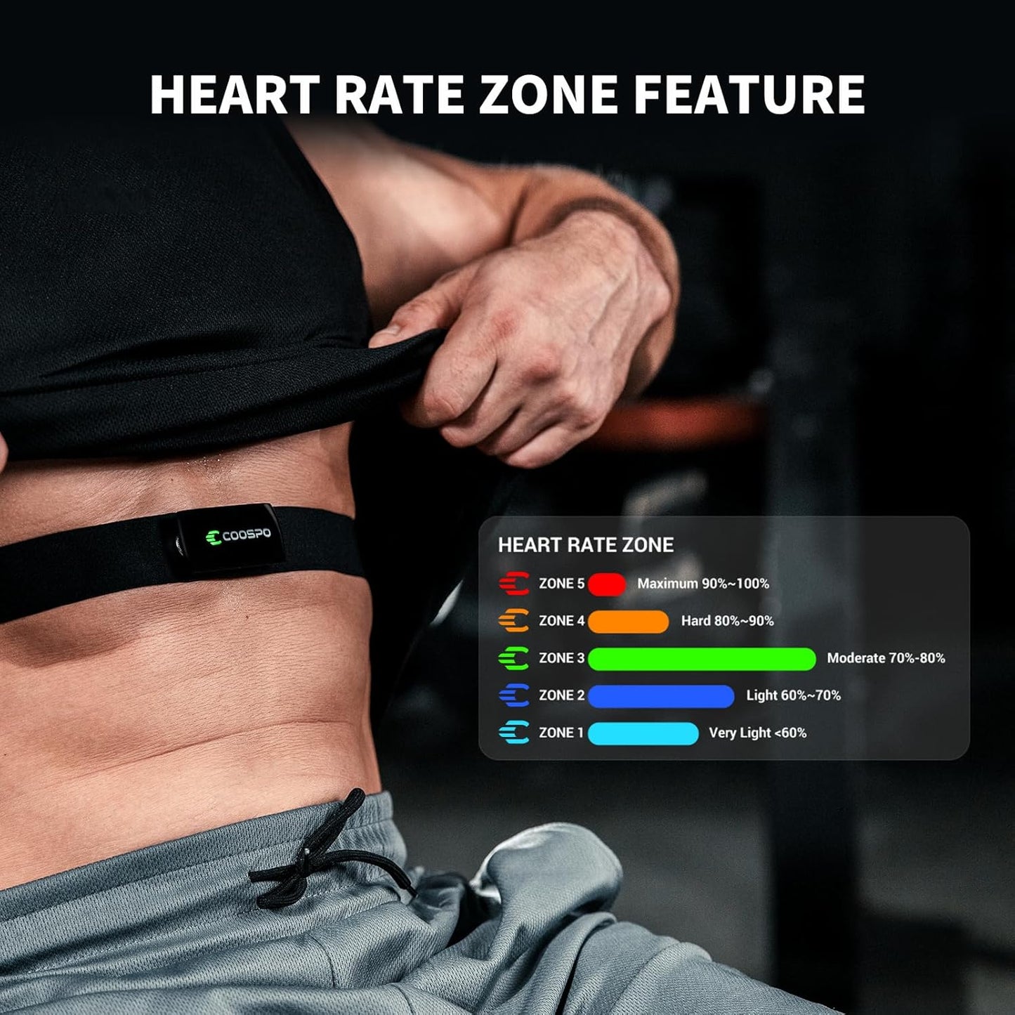COOSPO Herzfrequenzmesser Brustgurt H9Z, HRM Bluetooth 5.0 ANT+, Herzfrequenzmesser, Brustsensor mit wiederaufladbarem Akku