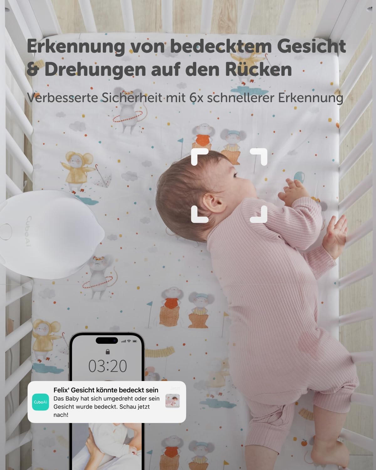 CuboAi Smart Baby Monitor 3,  2,5K QHD WLAN-Babykamera mit Nachtsicht & App,
