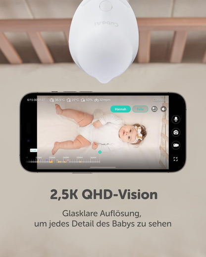 CuboAi Smart Baby Monitor 3,  2,5K QHD WLAN-Babykamera mit Nachtsicht & App,