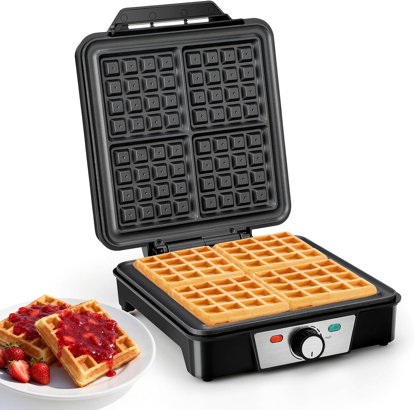 Cozary Waffeleisen Belgische Waffel, 4-Scheiben 1200W Schnelle und Stabile Wärme
