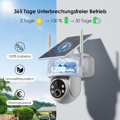 CZEview 2K 3MP Überwachungskamera Solar, Kabellos, 360° PTZ  (2K Weiß)