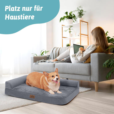 COZY KISS Orthopädisches Hundebett, 19cm Dicke Hundesofa für Mittelgroße Hunde, Abnehmbar und Waschbar Hundecouch, rutschfeste Unterseite, Wasserdichtes Innenfutter (Gris-L-Type, XL(122 * 81 * 19CM))