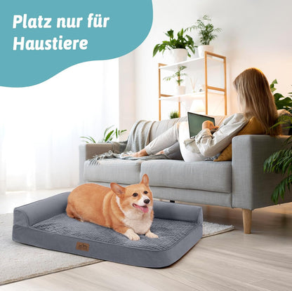 COZY KISS Orthopädisches Hundebett, 19cm Dicke Hundesofa für Mittelgroße Hunde, Abnehmbar und Waschbar Hundecouch, rutschfeste Unterseite, Wasserdichtes Innenfutter (Gris-L-Type, XL(122 * 81 * 19CM))