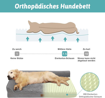 COZY KISS Orthopädisches Hundebett, 19cm Dicke Hundesofa für Mittelgroße Hunde, Abnehmbar und Waschbar Hundecouch, rutschfeste Unterseite, Wasserdichtes Innenfutter (Gris-L-Type, XL(122 * 81 * 19CM))
