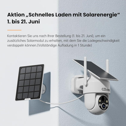CZEview 2K 3MP Überwachungskamera Solar, Kabellos, 360° PTZ  (2K Weiß)