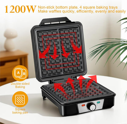 Cozary Waffeleisen Belgische Waffel, 4-Scheiben 1200W Schnelle und Stabile Wärme