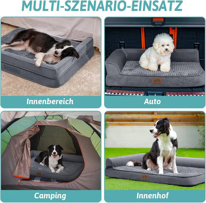 COZY KISS Orthopädisches Hundebett, 19cm Dicke Hundesofa für Mittelgroße Hunde, Abnehmbar und Waschbar Hundecouch, rutschfeste Unterseite, Wasserdichtes Innenfutter (Gris-L-Type, XL(122 * 81 * 19CM))
