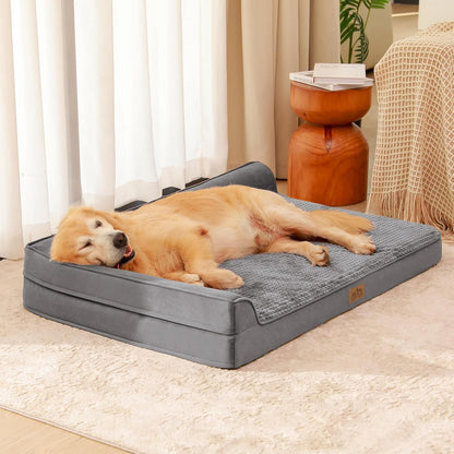 COZY KISS Orthopädisches Hundebett, 19cm Dicke Hundesofa für Mittelgroße Hunde, Abnehmbar und Waschbar Hundecouch, rutschfeste Unterseite, Wasserdichtes Innenfutter (Gris-L-Type, XL(122 * 81 * 19CM))