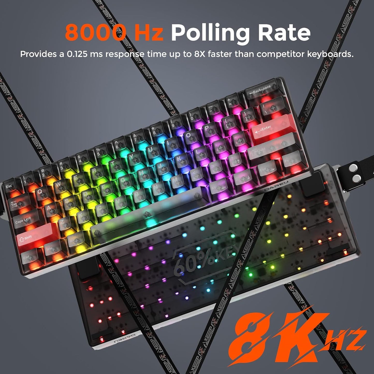 DAREU COOL60 8K Hz Rapid Trigger Magnetic Gaming Tastatur, 60% Wired,15 RGB Modes(Schwarz)