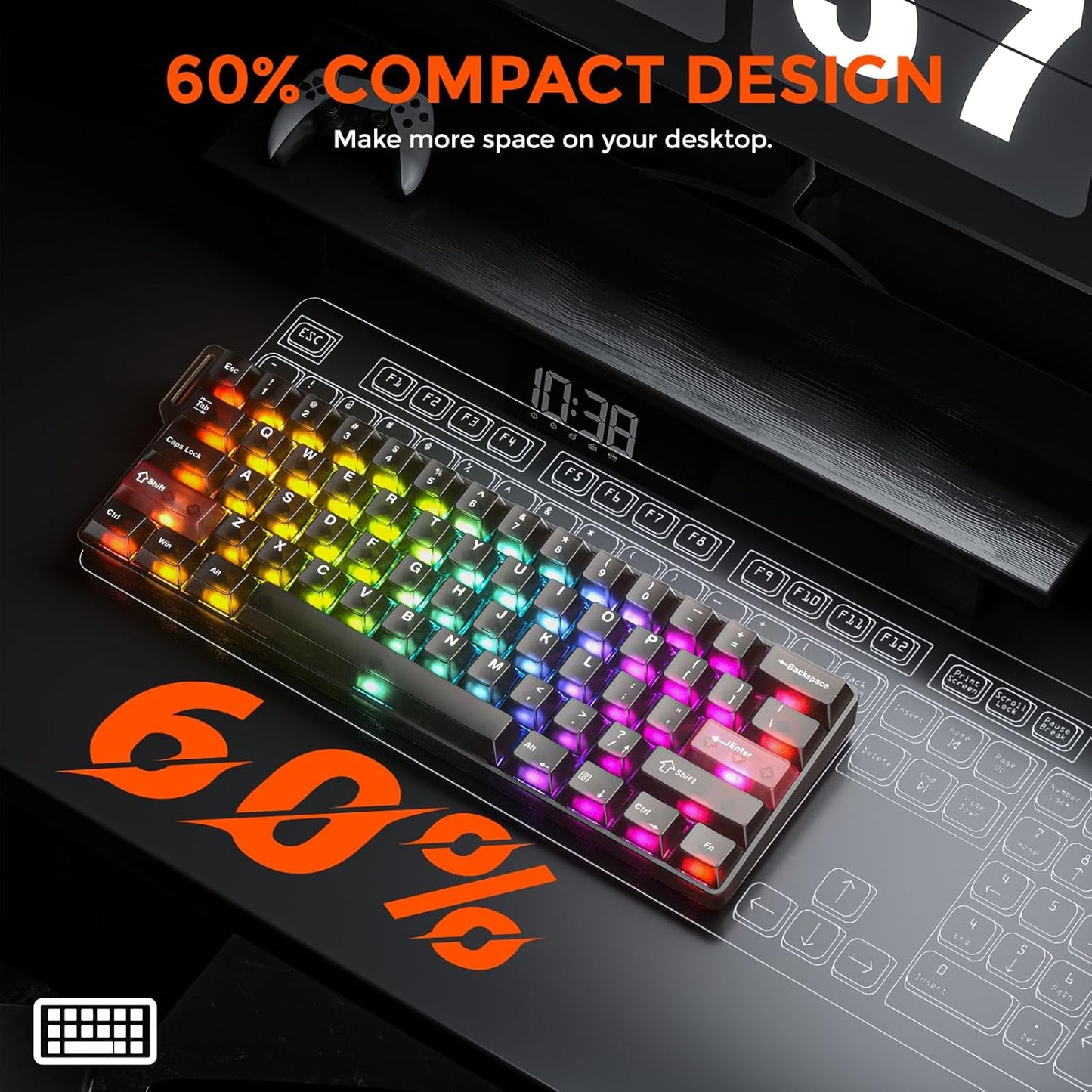 DAREU COOL60 8K Hz Rapid Trigger Magnetic Gaming Tastatur, 60% Wired,15 RGB Modes(Schwarz)
