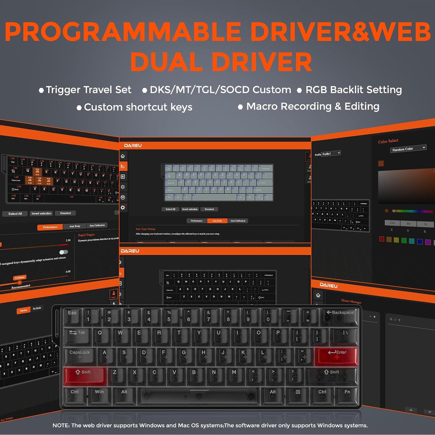 DAREU COOL60 8K Hz Rapid Trigger Magnetic Gaming Tastatur, 60% Wired,15 RGB Modes(Schwarz)