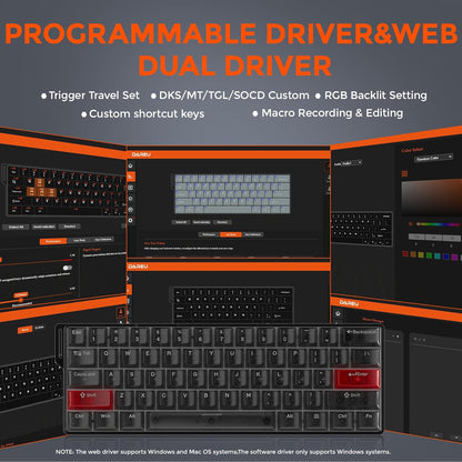 DAREU COOL60 8K Hz Rapid Trigger Magnetic Gaming Tastatur, 60% Wired,15 RGB Modes(Schwarz)