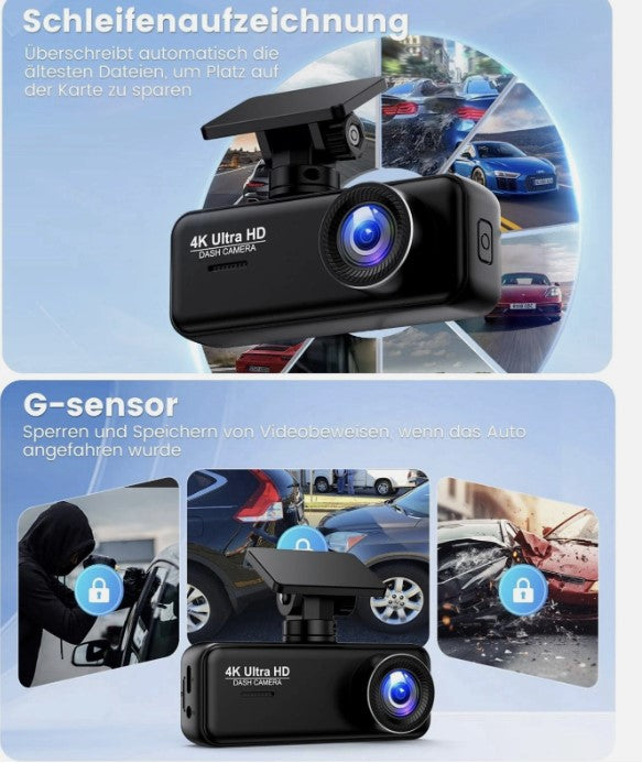 V31 Dashcam 4K+1080p Auto Wlan G-Sensor Dual Cam DVR KFZ Parküberwachung