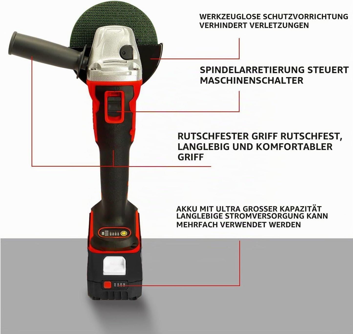 DogChrymion Akku-Winkelschleifer 18–21V, kompatibel mit Makita 18V Akkus bürstenlos