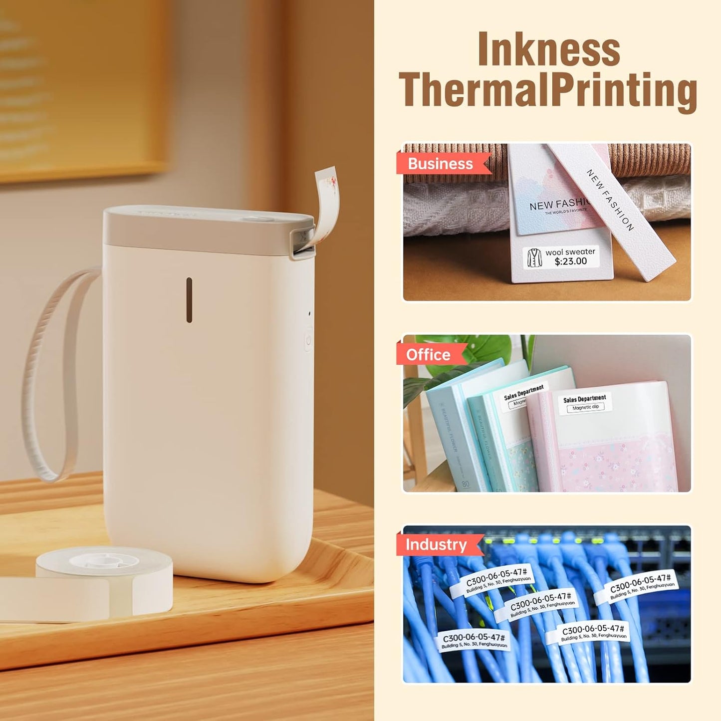 DEEPIN D11 Etikettendrucker mit Klebeband Thermo-Etikettendrucker,