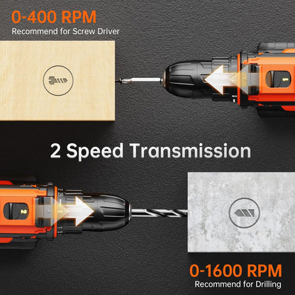 20V Electric Bohrschrauber-Set, machine à bois électrique avec batterie 2,0 Ah et chargeur, Heimbohrmaschine 3/8-Zöll-Schnellspannbohrfutter, 2 Geschwindigkeiten variables, 25+1 positions, 42 pièces Bohrschrauber-Bits/Schrauben für Heimwerker