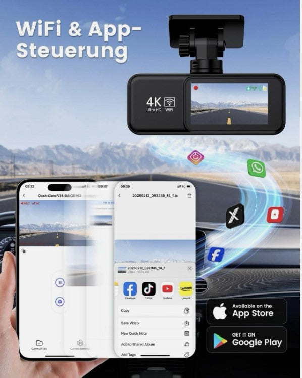 Dashcam V31  4K+1080p Auto Wlan G-Sensor Dual Cam DVR KFZ Parküberwachung