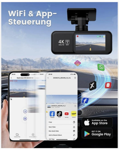 V31 Dashcam 4K+1080p Auto Wlan G-Sensor Dual Cam DVR KFZ Parküberwachung