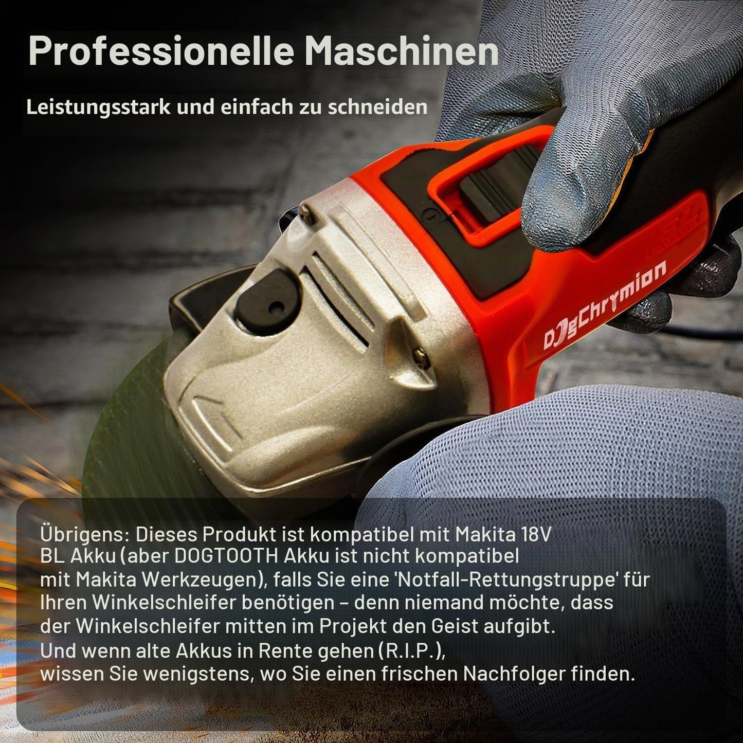 DogChrymion Akku-Winkelschleifer 18–21V, kompatibel mit Makita 18V Akkus bürstenlos