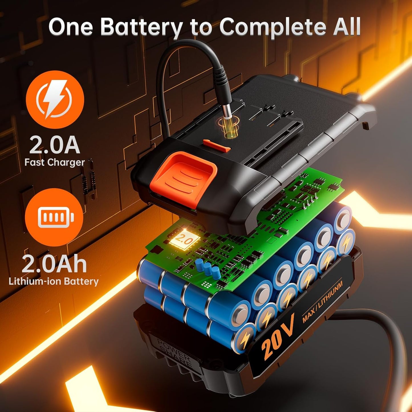 20V Electric Bohrschrauber-Set, machine à bois électrique avec batterie 2,0 Ah et chargeur, Heimbohrmaschine 3/8-Zöll-Schnellspannbohrfutter, 2 Geschwindigkeiten variables, 25+1 positions, 42 pièces Bohrschrauber-Bits/Schrauben für Heimwerker