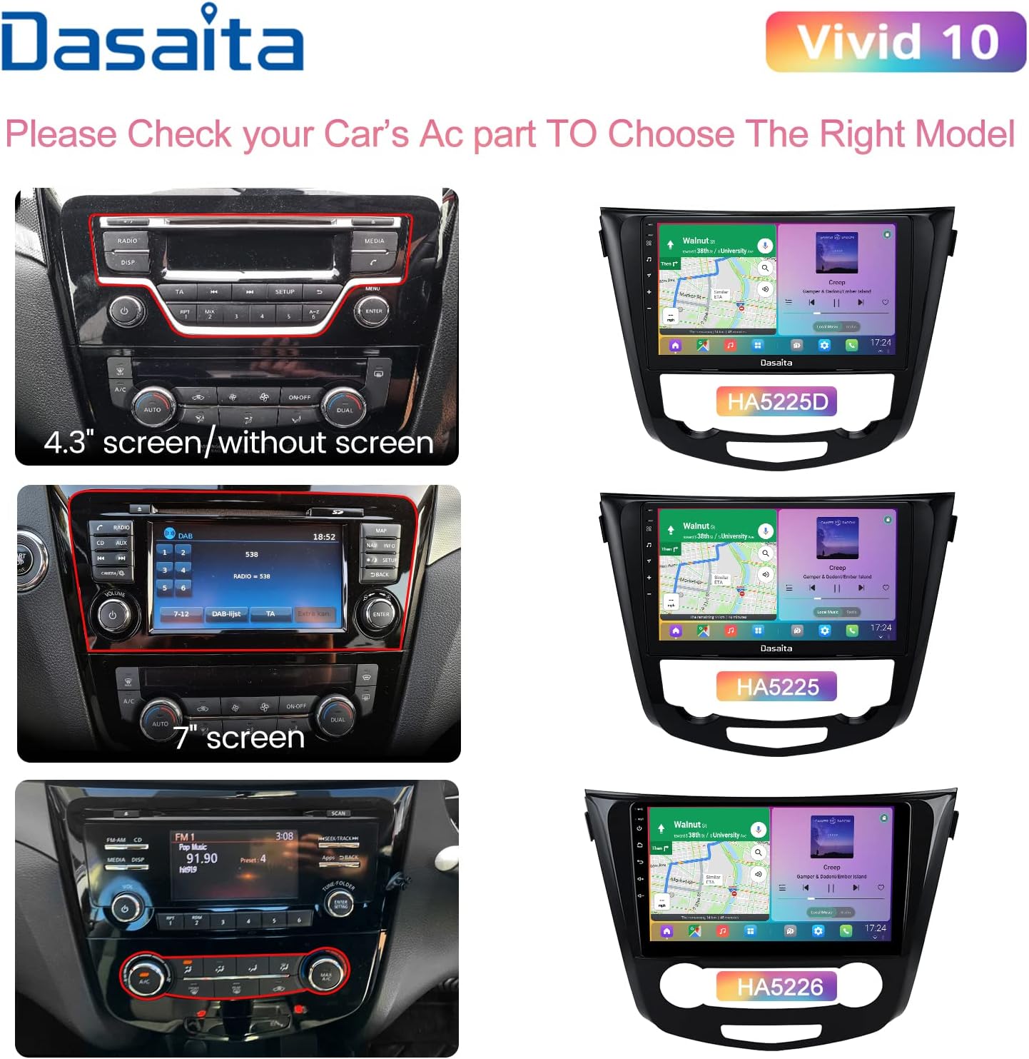Dasaita 10,2 Zoll Android 10.0 Autoradio Bluetooth Freisprecheinrichtung für Nissan Qashqai J11 X-Trail Rouge