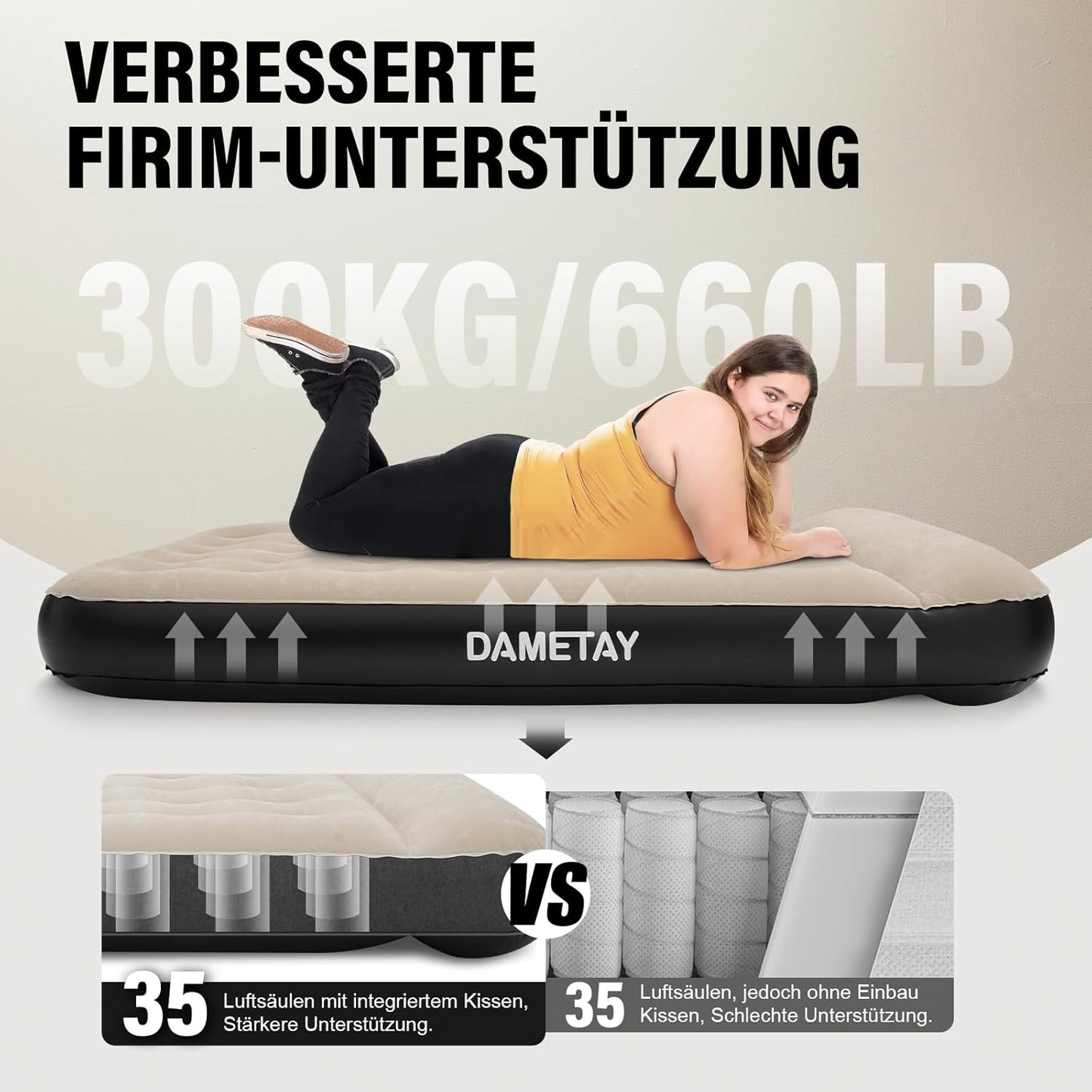 Dametay Luftbett 2 Personen, integriertem Kissen mit Pumpe 191x137cm