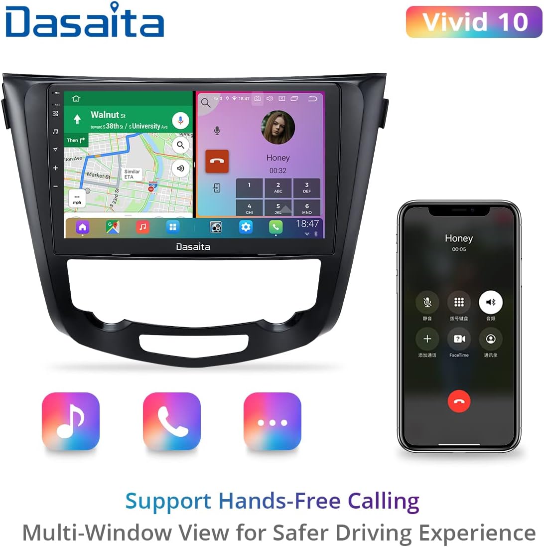 Dasaita 10,2 Zoll Android 10.0 Autoradio Bluetooth Freisprecheinrichtung für Nissan Qashqai J11 X-Trail Rouge