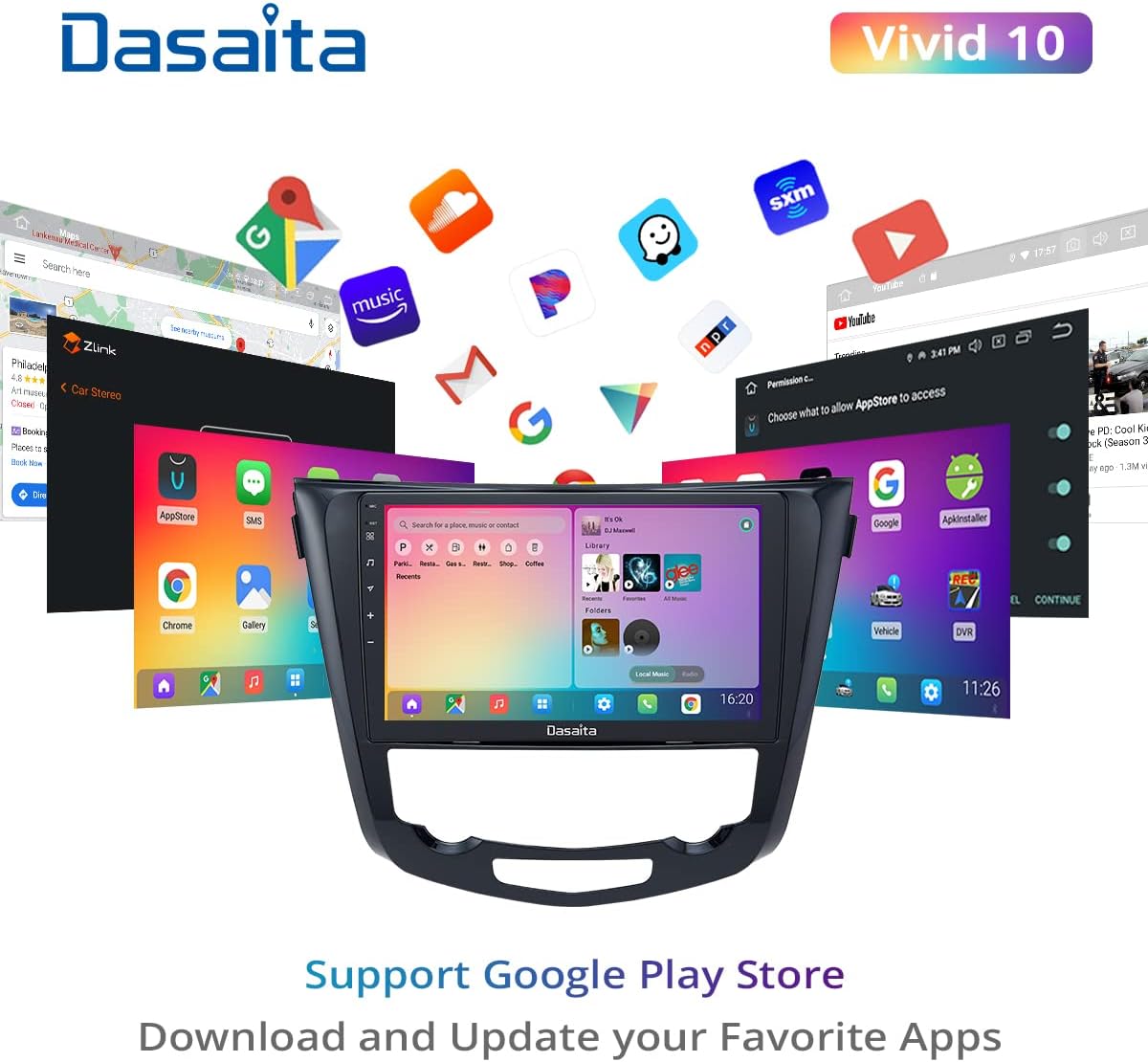 Dasaita 10,2 Zoll Android 10.0 Autoradio Bluetooth Freisprecheinrichtung für Nissan Qashqai J11 X-Trail Rouge