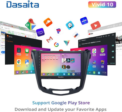 Dasaita 10,2 Zoll Android 10.0 Autoradio Bluetooth Freisprecheinrichtung für Nissan Qashqai J11 X-Trail Rouge