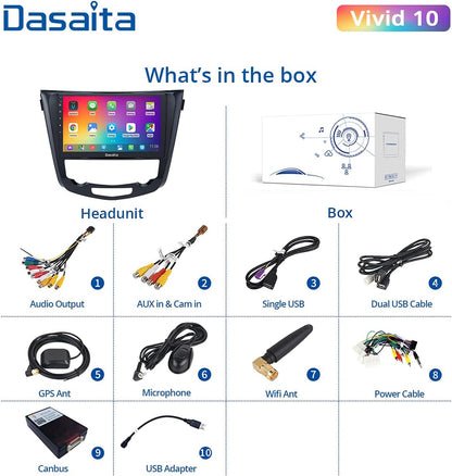 Dasaita 10,2 Zoll Android 10.0 Autoradio Bluetooth Freisprecheinrichtung für Nissan Qashqai J11 X-Trail Rouge