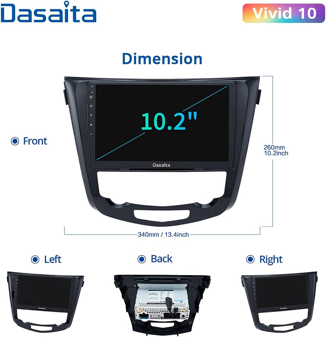 Dasaita 10,2 Zoll Android 10.0 Autoradio Bluetooth Freisprecheinrichtung für Nissan Qashqai J11 X-Trail Rouge