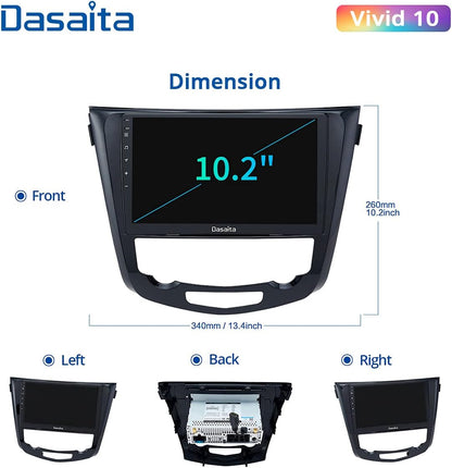 Dasaita 10,2 Zoll Android 10.0 Autoradio Bluetooth Freisprecheinrichtung für Nissan Qashqai J11 X-Trail Rouge