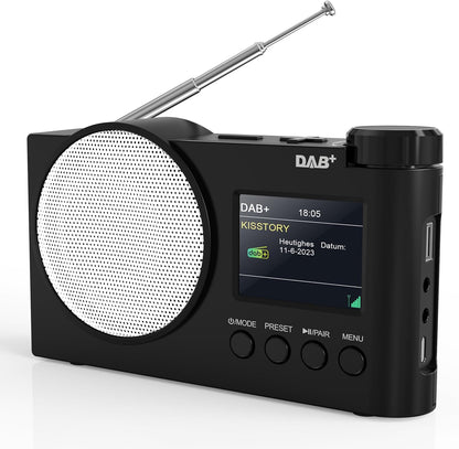 Tragbares DAB+ Radio, UKW-Digitalradio mit Bluetooth 5.1, Küchenradio 2,4" Farbdisplay