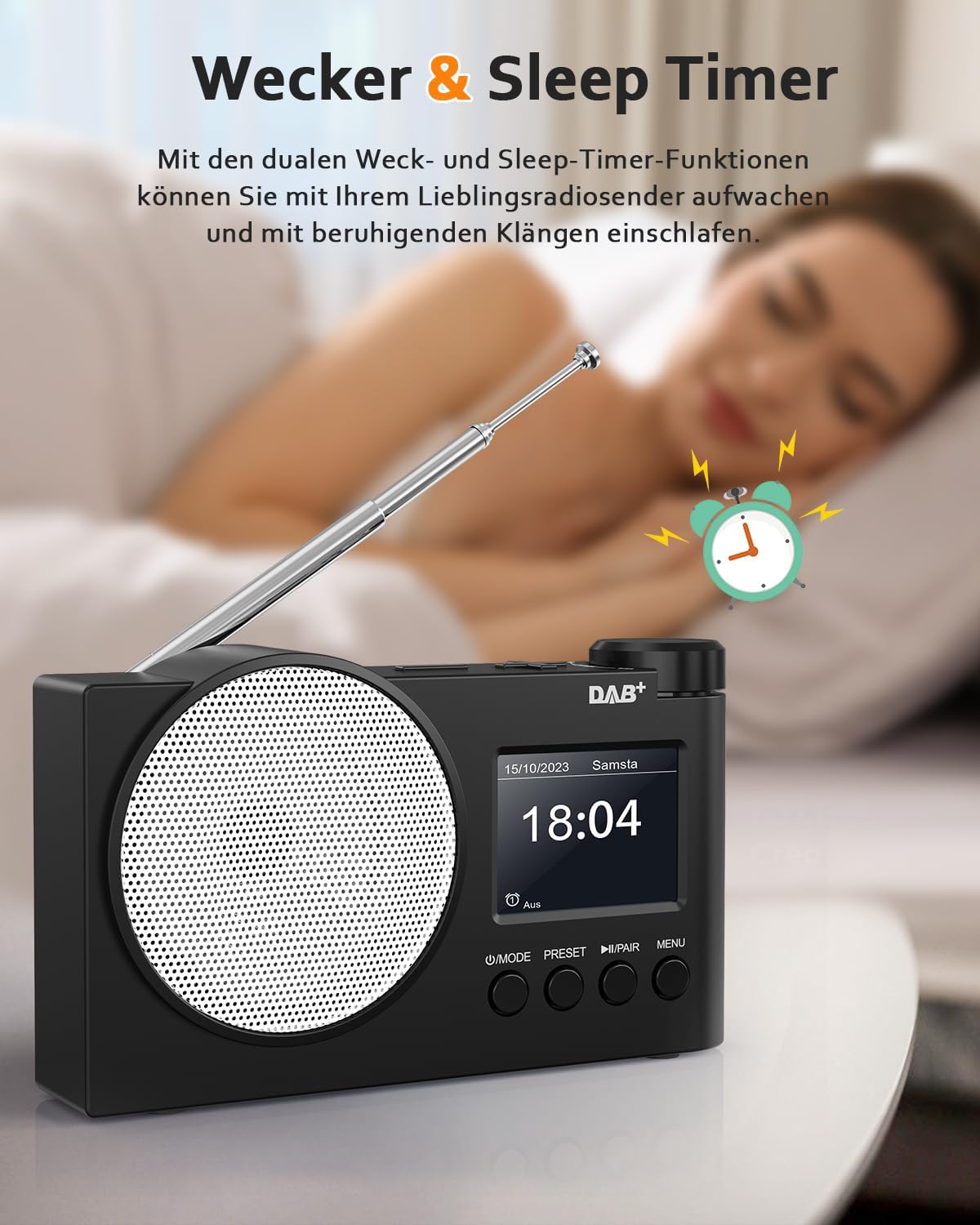 Tragbares DAB+ Radio, UKW-Digitalradio mit Bluetooth 5.1, Küchenradio 2,4" Farbdisplay