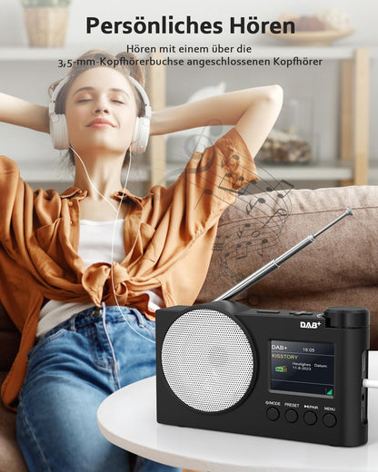 Tragbares DAB+ Radio, UKW-Digitalradio mit Bluetooth 5.1, Küchenradio 2,4" Farbdisplay