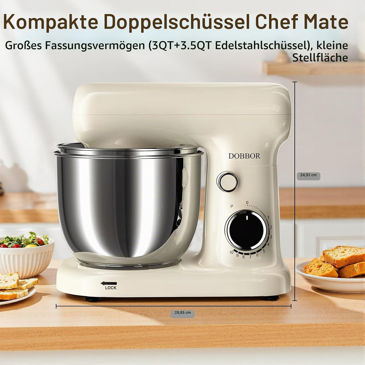 DOBBOR Küchenmaschine Knetmaschine Mit 2.5L+3L Dual-Schalen,1500w