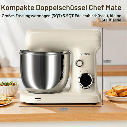 DOBBOR Küchenmaschine Knetmaschine Mit 2.5L+3L Dual-Schalen,1500w